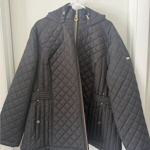 Laundry By Shelli Segal Black Quilted Hooded Puffer Coat